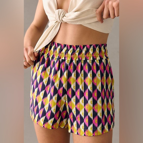 Anthropologie Easy Traveler High Rise Pull On Geometric Shorts Pink/Yellow S - Picture 1 of 11